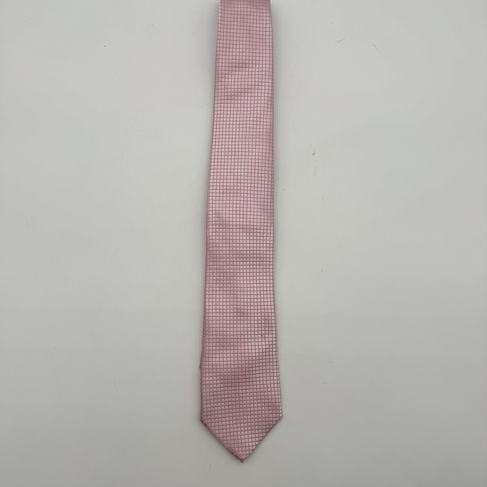Chereskin Men's Pink White Checkered Silk Necktie Blue Accent Designer Tie
